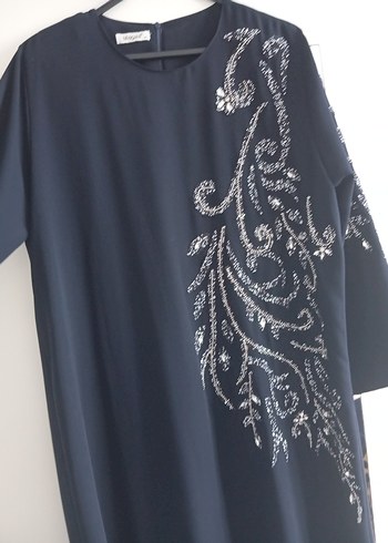Nakışlı Lacivert Uzun Kollu abiye Elbise - Görsel 2