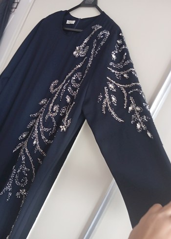 Nakışlı Lacivert Uzun Kollu abiye Elbise - Görsel 3