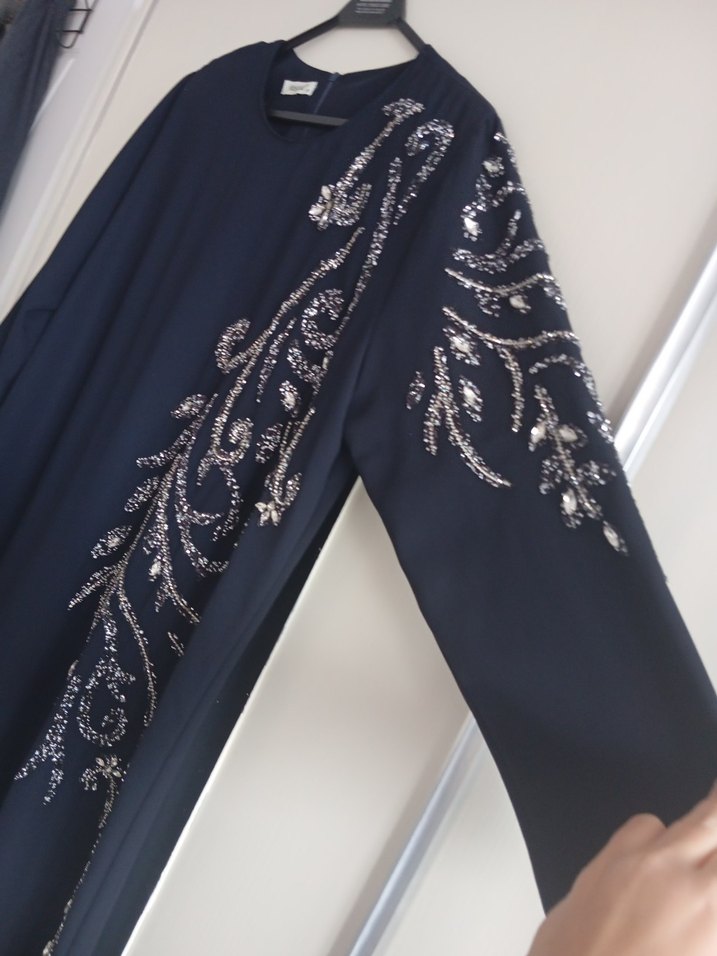 Nakışlı Lacivert Uzun Kollu abiye Elbise - Görsel 3