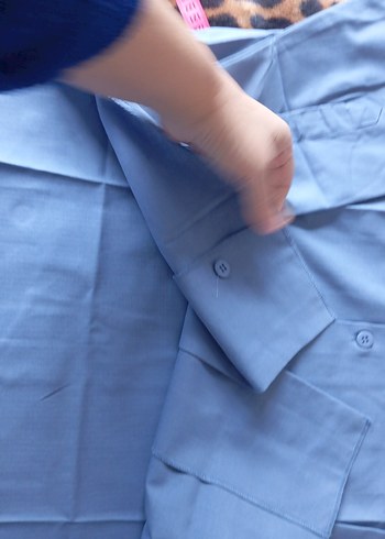 Düğmeli Midi gömlek Notch Yaka, Mavi - Görsel 7