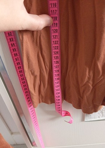 Düğmeli V Yakalı Uzun Bej Bohem Elbise - Görsel 8