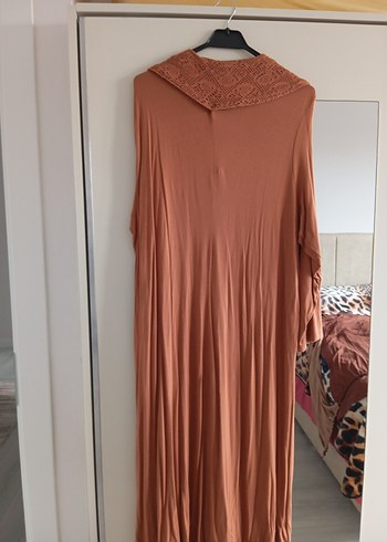 Düğmeli V Yakalı Uzun Bej Bohem Elbise - Görsel 6