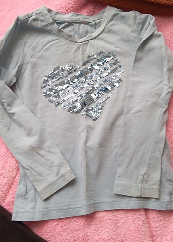 Kız Çocuk Gri Uzun Kollu Payetli Tişört - Görsel 2