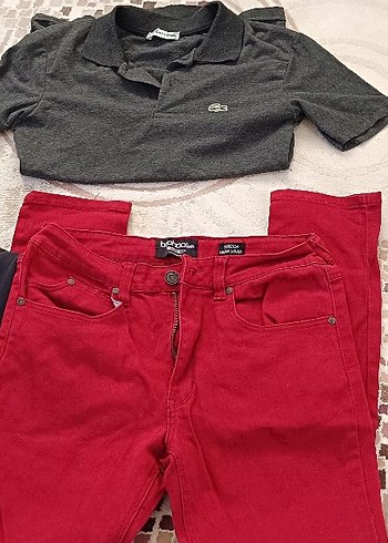 Erkek Çocuk Kırmızı Düğmeli Kot Pantolon