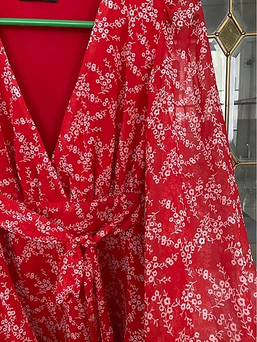 Kırmızı Şifon Çiçekli elbise