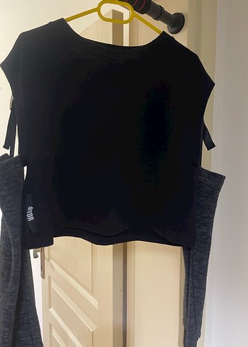 VIA DELLE PERLE VDR Siyah Kadın Crop Top Uzun Kollu