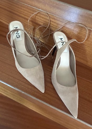 39 Beden camel Renk Bej Süet Bağcıklı Stiletto Topuklu Kadın Ayakkabı