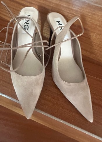 Bej Süet Bağcıklı Stiletto Topuklu Kadın Ayakkabı