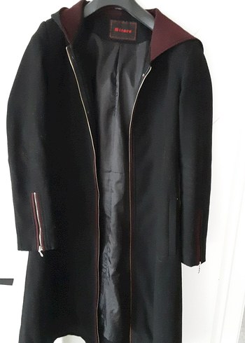 Siyah Fermuarlı Uzun Kadın Kaban - Görsel 7