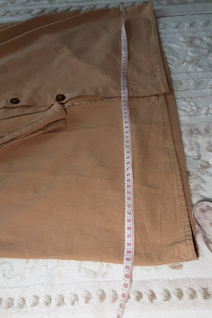 Bej Kemerli Uzun Keten gömlek - Görsel 5