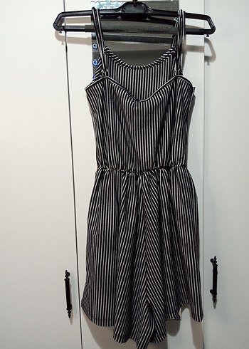 Kadın Siyah Çizgili Midi Tulum - Görsel 2