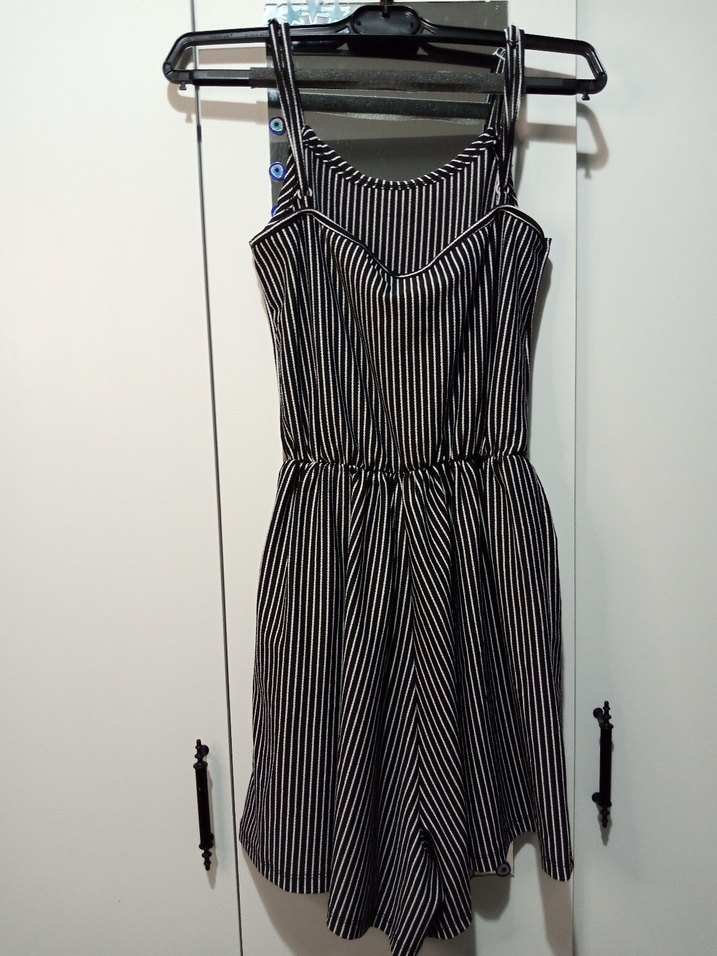 Kadın Siyah Çizgili Midi Tulum - Görsel 2