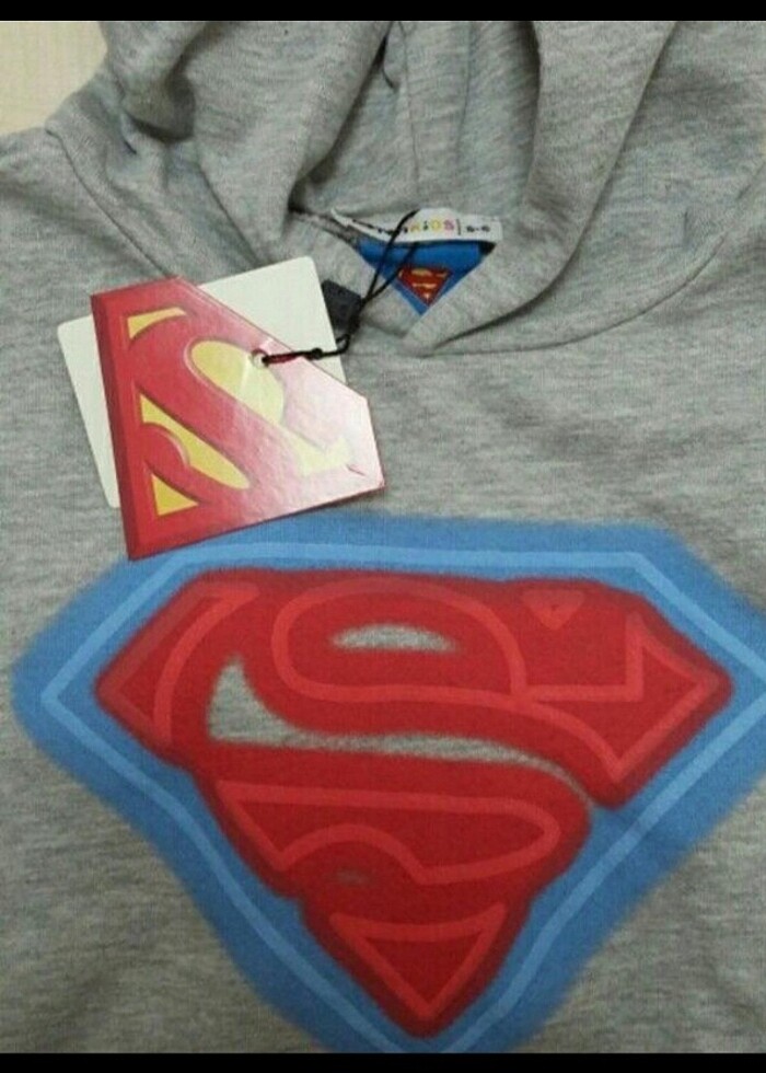 SUPERMEN GRI 5-6 YAŞ KOTON Marka Kapsonlu SWEATSHIRT - Görsel 2