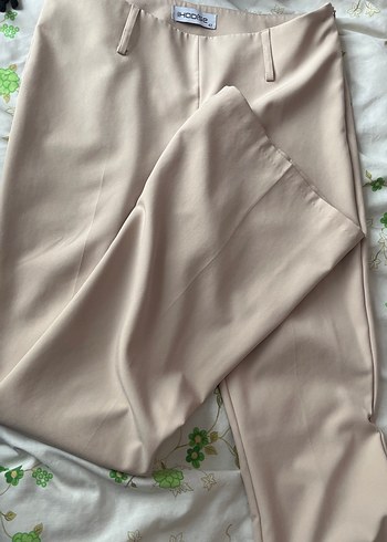 Bej-tozpembe  Midi Kumaş Kadın Pantolon - Görsel 3