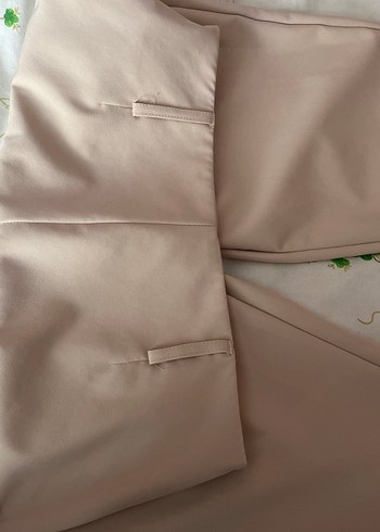 Bej-tozpembe  Midi Kumaş Kadın Pantolon - Görsel 5