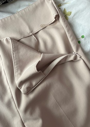 Bej-tozpembe  Midi Kumaş Kadın Pantolon - Görsel 6