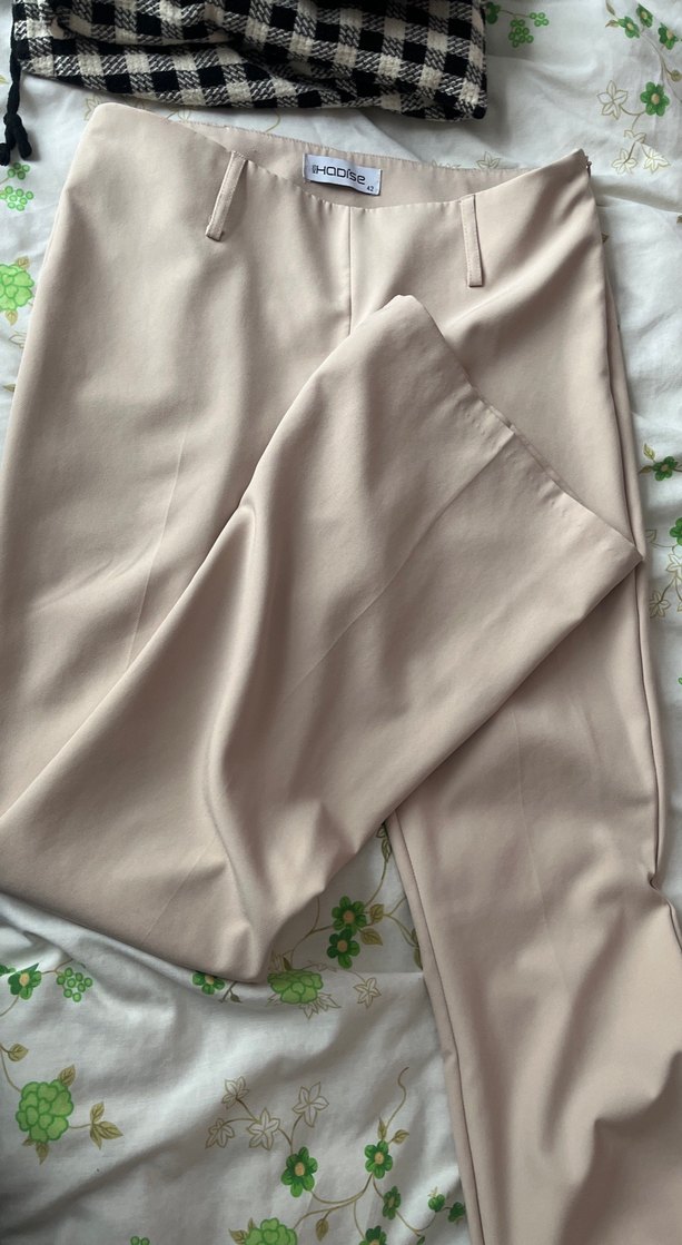 Bej-tozpembe  Midi Kumaş Kadın Pantolon - Görsel 3