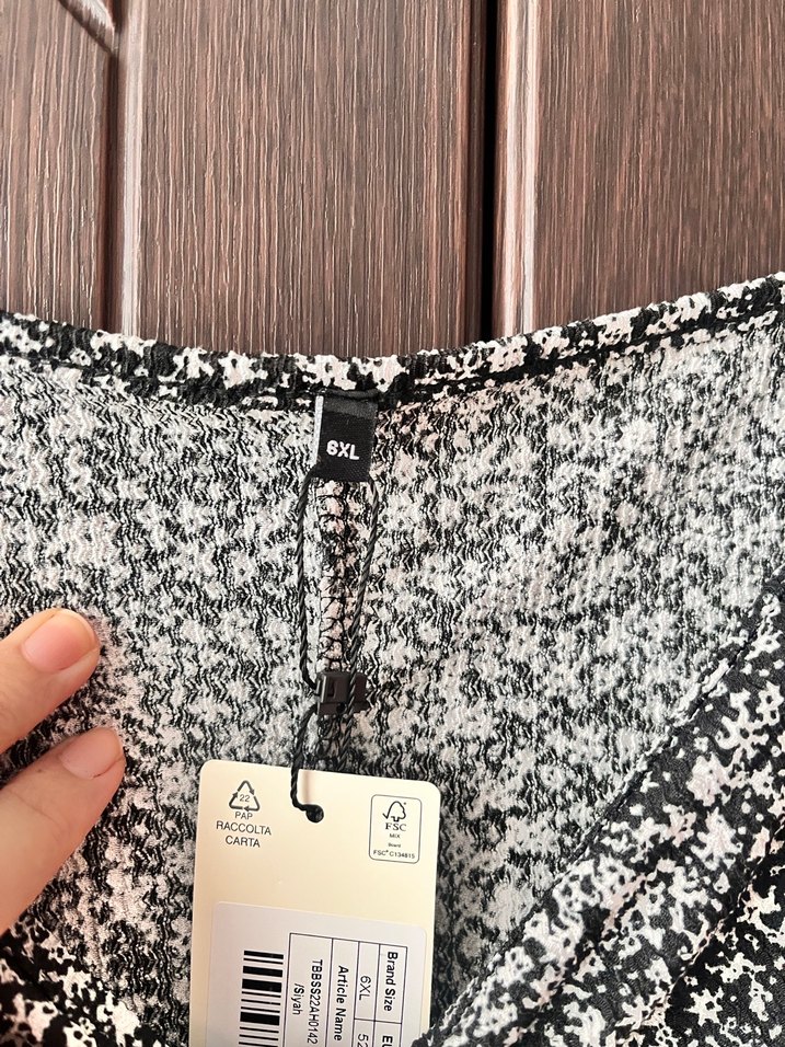 V Yaka Gri Batik Desenli Salaş Elbise 6xl - Görsel 3