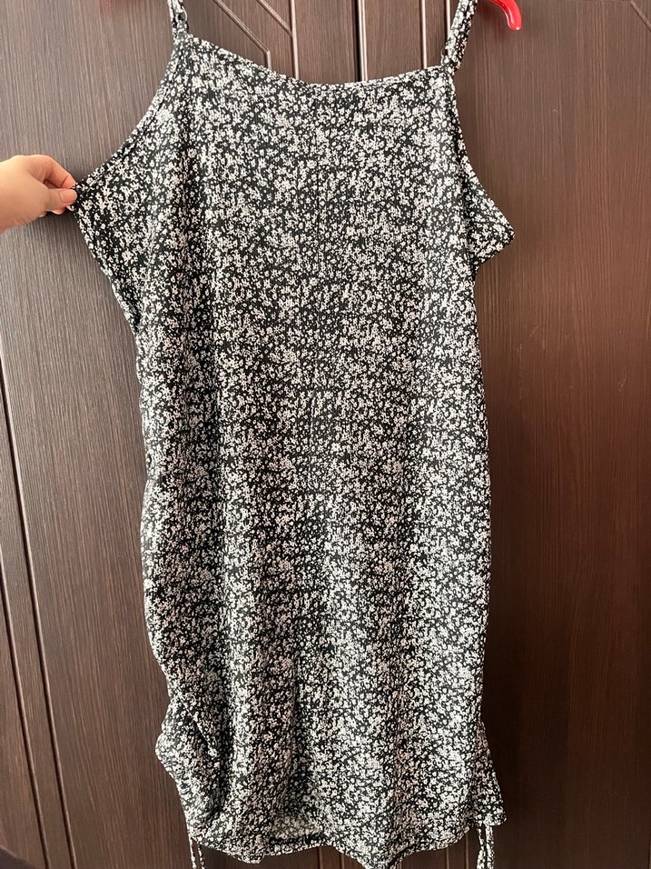 V Yaka Gri Batik Desenli Salaş Elbise 6xl - Görsel 2