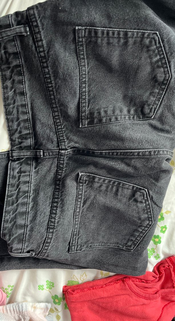 Gri Düğmeli Kadın Midi Boy Salaş Kot Pantolon - Görsel 4