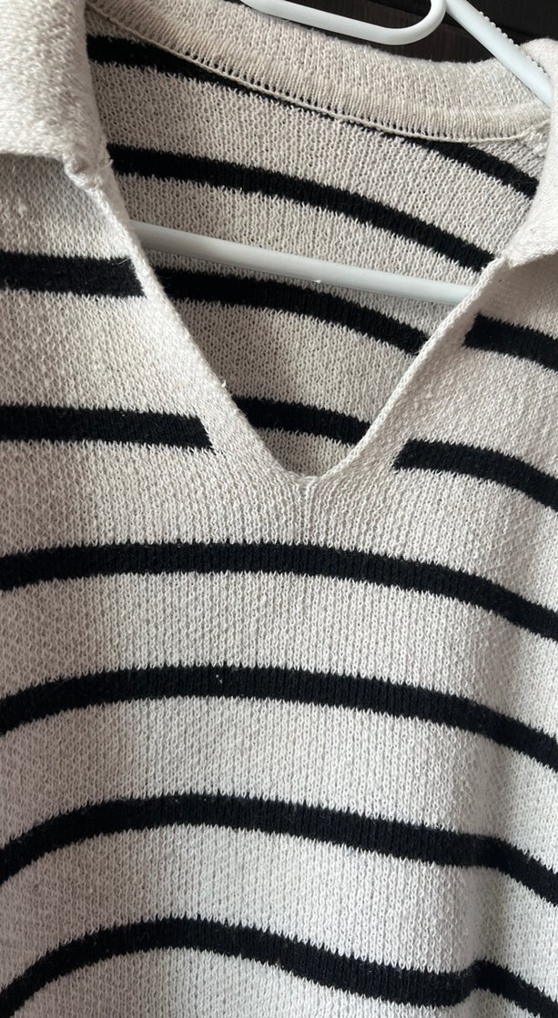 Çizgili Yakalı Kadın Triko Kazak - Görsel 2