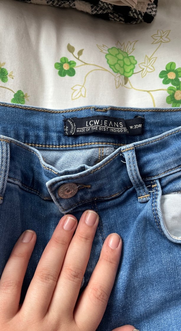 Düğmeli Loose Fit Mavi Kadın Jean - Görsel 2