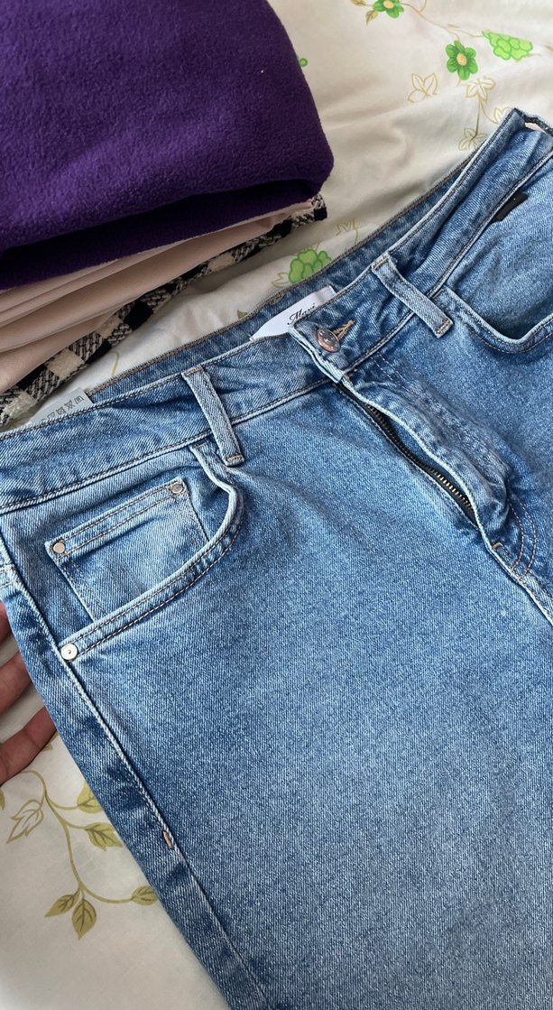 Mavi Bağlama Desenli Dantelli Kadın Denim Pantolon - Görsel 4