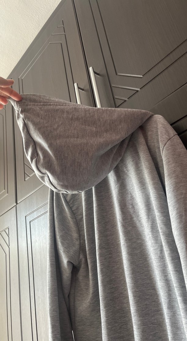 Gri Kapüşonlu Fermuarlı Salaş - Görsel 5