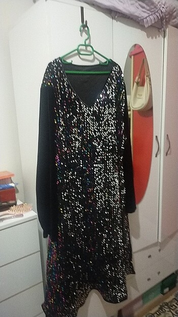 Büyük beden kadife payetli elbise - Görsel 3