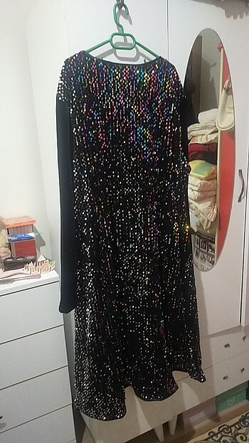 Büyük beden kadife payetli elbise - Görsel 4