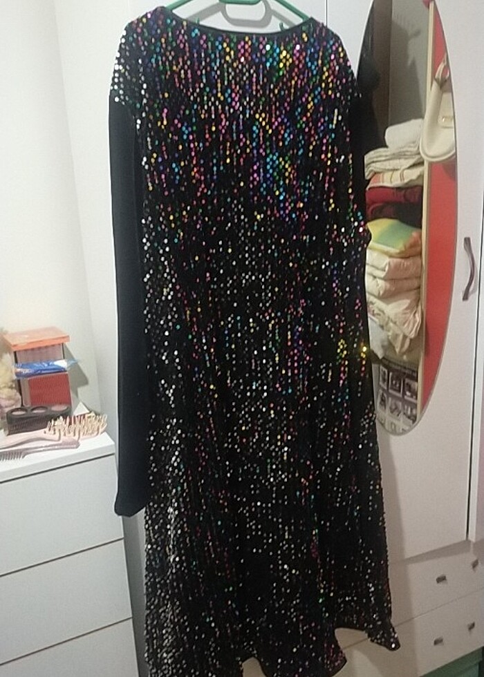 Büyük beden kadife payetli elbise - Görsel 4