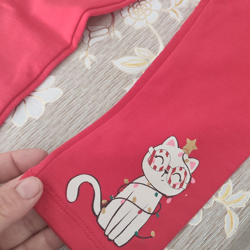 Nakışlı Kız Çocuk Kırmızı Tayt - Görsel 2