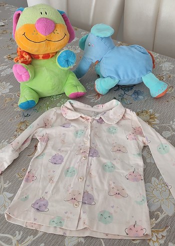 Kız Çocuk Pembe Pamuklu Baskılı Düğmeli Pijama - Görsel 2