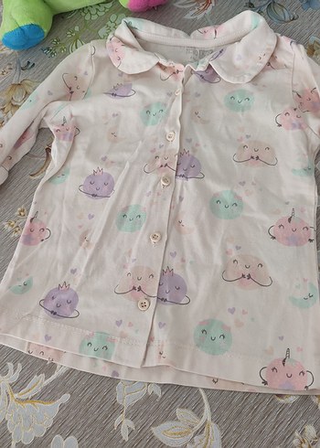 Kız Çocuk Pembe Pamuklu Baskılı Düğmeli Pijama - Görsel 3