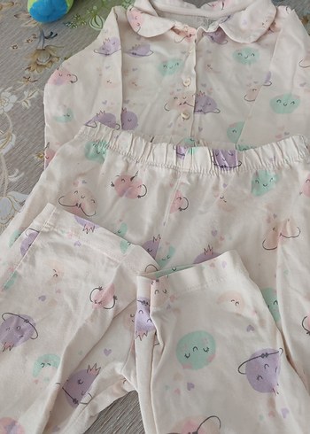Kız Çocuk Pembe Pamuklu Baskılı Düğmeli Pijama - Görsel 6