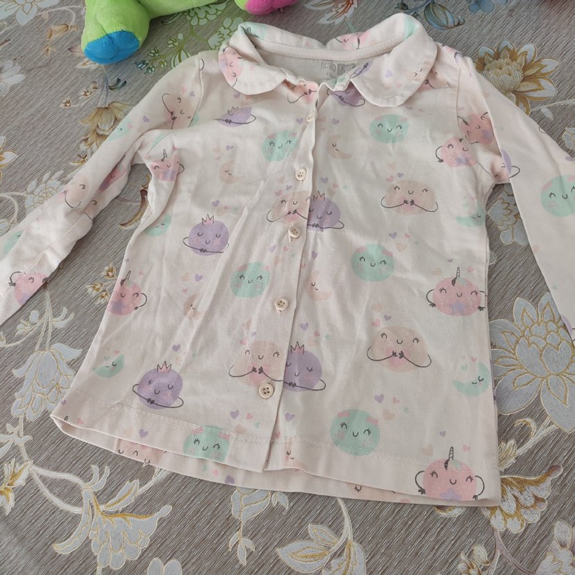 Kız Çocuk Pembe Pamuklu Baskılı Düğmeli Pijama - Görsel 3