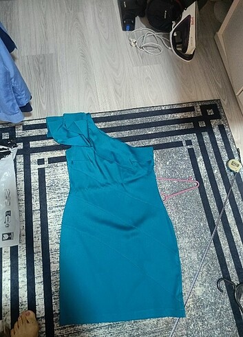 42 Beden turkuaz Renk Tek omuz elbise