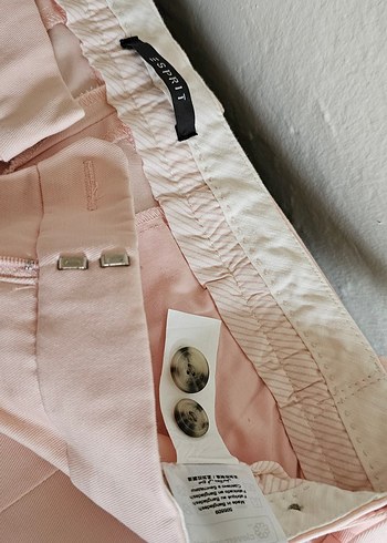 Düğmeli Pembe Keten Kadın Pantolon - Görsel 3