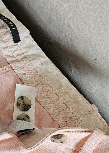 Düğmeli Pembe Keten Kadın Pantolon - Görsel 6