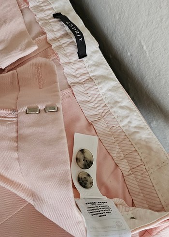 Düğmeli Pembe Keten Kadın Pantolon - Görsel 2