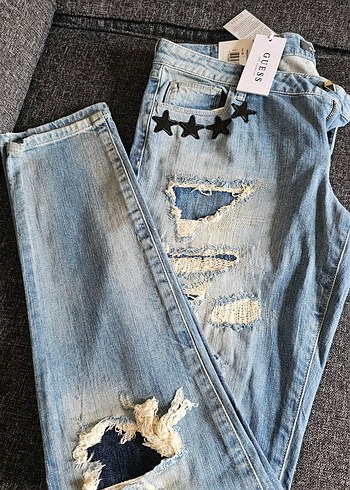 guess  Kadın Mavi Yırtık Denim Jean - Görsel 3