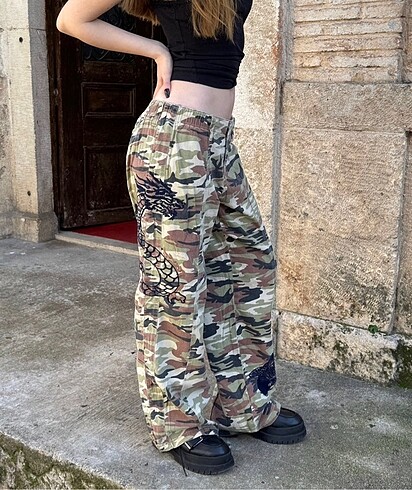 s Beden kamuflaj y2k bdg ejdarha nakisli baggy pantalon vintage