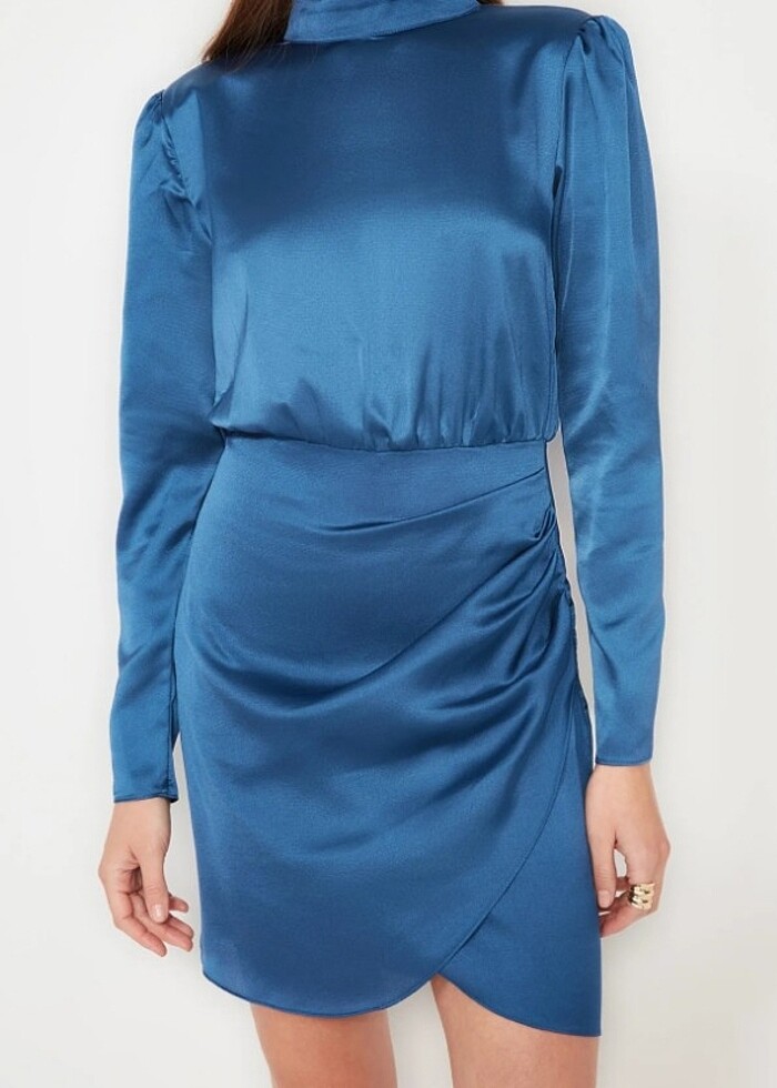 Kruvaze Saten elbise - Görsel 2