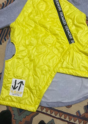 Gri Kollu Sarı Fermuarlı mont - Görsel 2