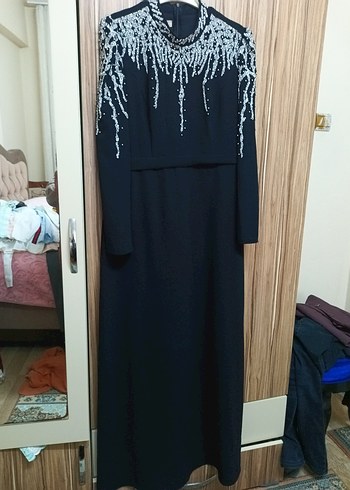 Boncuk İşlemeli Siyah Uzun Abiye Elbise - Görsel 3