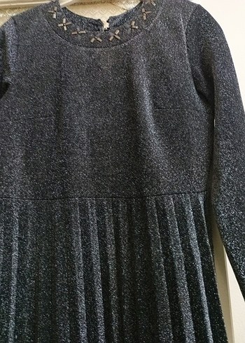 Gri Piliseli Uzun Kollu Kadın Abiye Elbise - Görsel 2