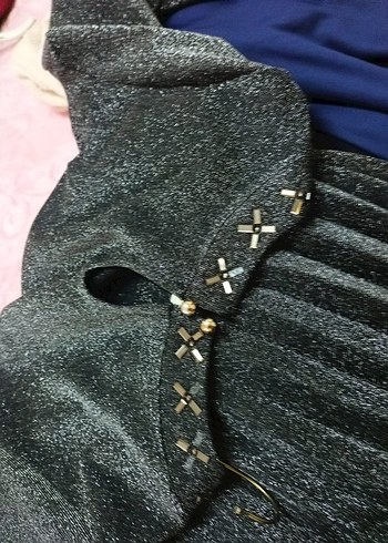 Gri Piliseli Uzun Kollu Kadın Abiye Elbise - Görsel 3