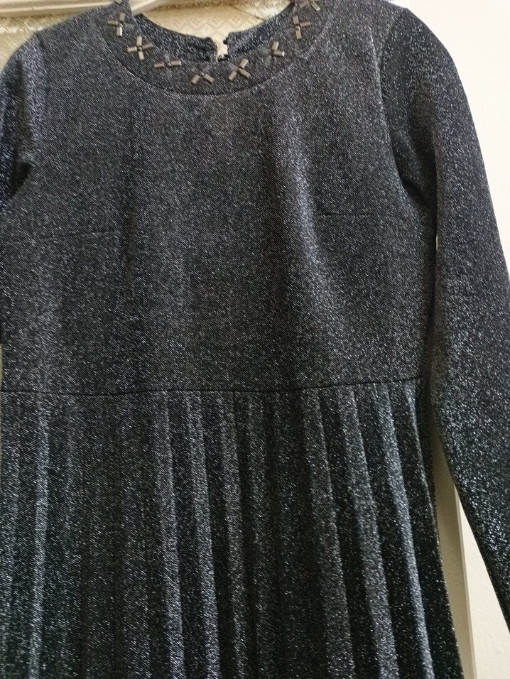 Gri Piliseli Uzun Kollu Kadın Abiye Elbise - Görsel 2