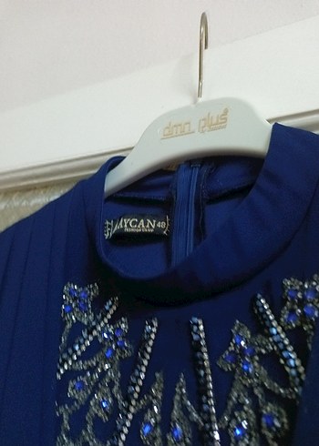 Lacivert Uzun Kollu Drapeli Abiye Elbise - Görsel 2