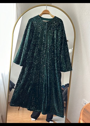 Payet İşlemeli Yeşil Uzun Kollu Bohem Elbise - Görsel 2